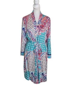 Linea Donatella Pink and Blue Paisley Robe Size Large/XL
